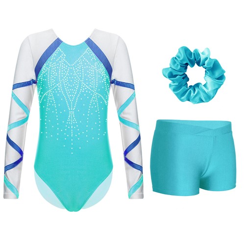 Kids Girls Leotard With Shorts Sport Dance Outfit Bike Rompers Long Sleeve Gym - Picture 18 of 43