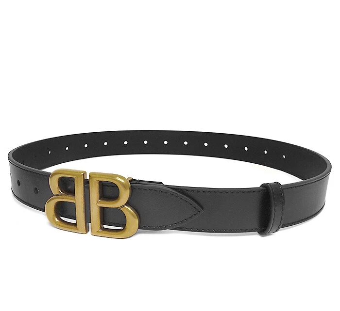 Balenciaga Gucci belt high waist dress logo buckle leather black gold 80cm