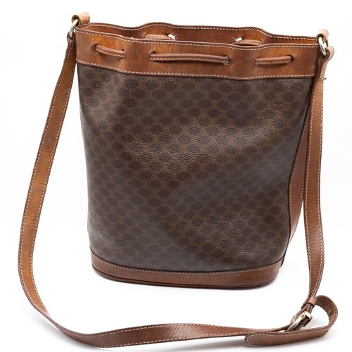 CELINE Shoulder Bag Drawstring Macadam PVC Leather Brown Authentic from JAPAN - Picture 2 of 19