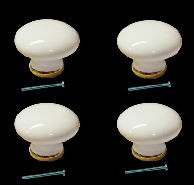 Packung 8 X White porcelain Ceramic Cabinet knobs 35mm Handbemalt Gold Kragen