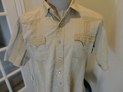 Vtg Brown Stripe H BAR C Long Tail PEARL Snap S/S Western Shirt Fits Adult XL