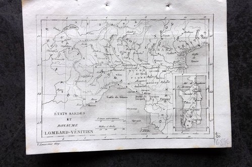 Levasseur 1838 Map. Etats Sardes et Royaume Lombard-Venitien. Lombardy Italy