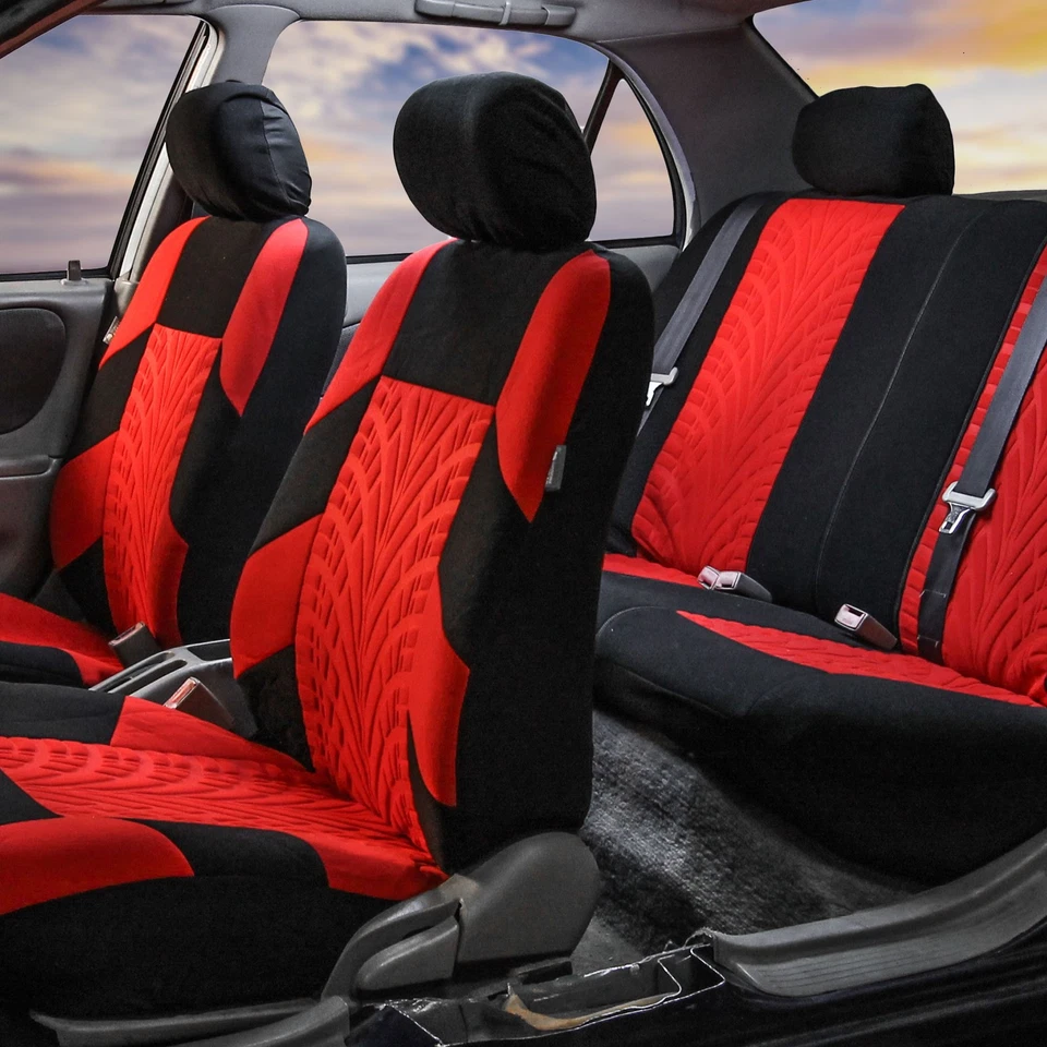 Fundas de asiento rojas para furgoneta SUV 3 filas 7 plazas con alfombrillas negras para furgoneta SUV sedán Foto 4 de 4