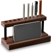 Pencil  Pen Holder for Desk, Solid Walnut Pen Display Stand with 9 Slots and C