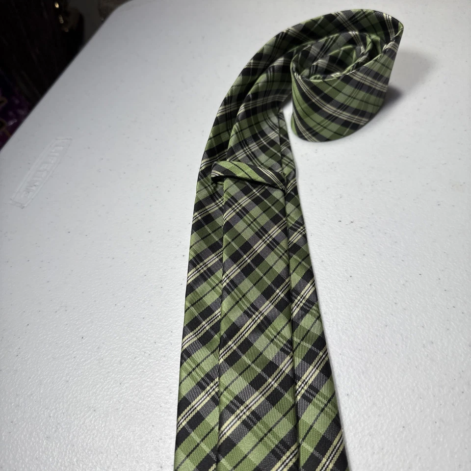 Corbata a cuadros verde multicolor para hombre 100 % poliéster Foto 4 de 4