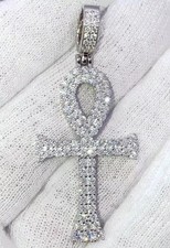 3.30Ct Round Cut Lab Created Diamond Ankh Cross Pendant 14k White Gold Plated