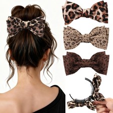 Auseibeely 4 Pcs Leopard Print Bow Claws 1 Count (Pack of 4), 4P-Leopard
