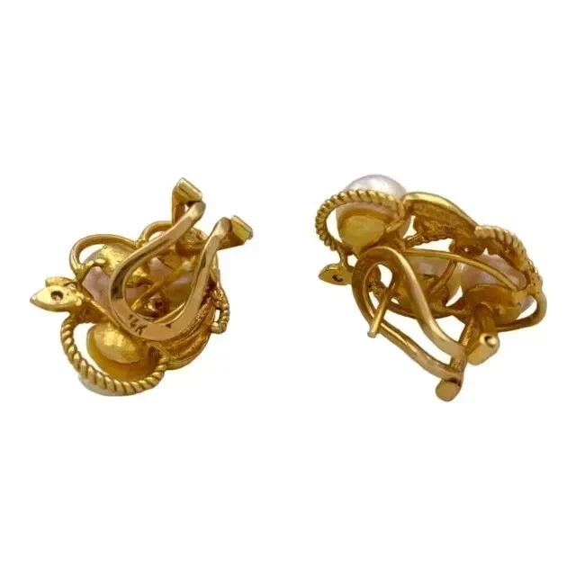 Винтажные серьги в стиле ар-деко с натуральным жемчугом круглой огранки 3,5 карата с покрытием из желтого золота - Изображение 3 из 4