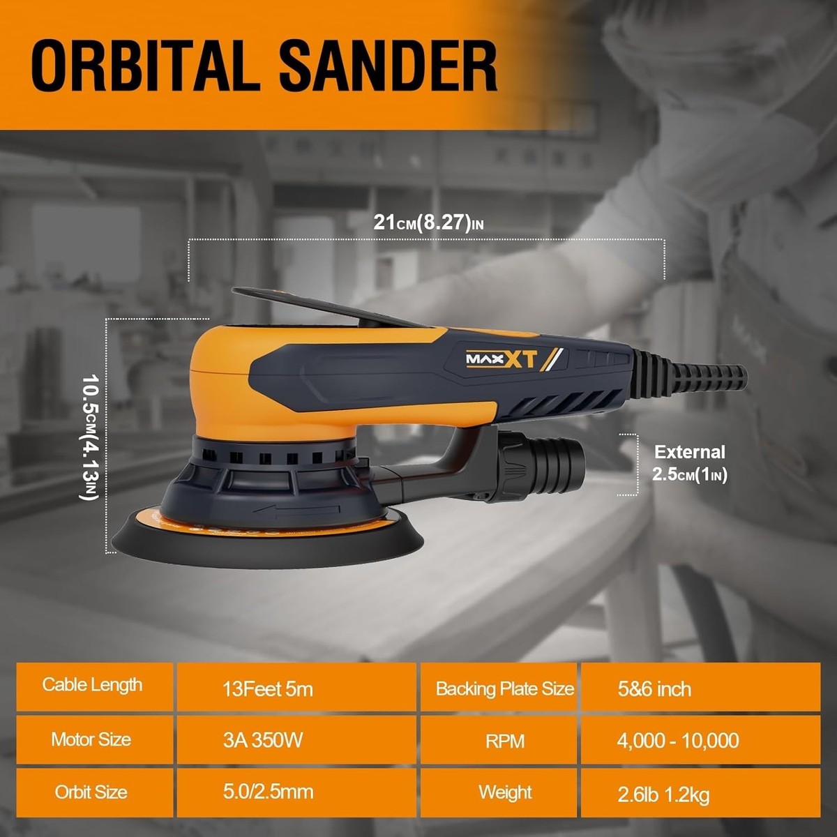 MAXXT Random Orbital Sander,brushless motor,5/6 inch pads,with