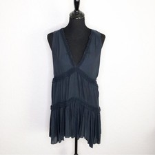 Free People charcoal gray sleeveless tiered v neck tunic top / dress size Medium