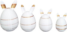 Holiday Egg Shelf Decor/Family Easter Striped Eggs W/Bunny Ears/Xmas Gifts/Moms