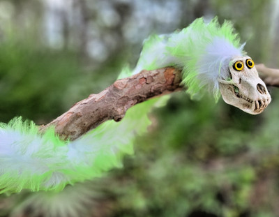 Baboon Monkey Skull Puppet Woodbaby Renaissance Fur fully Poseable Green White