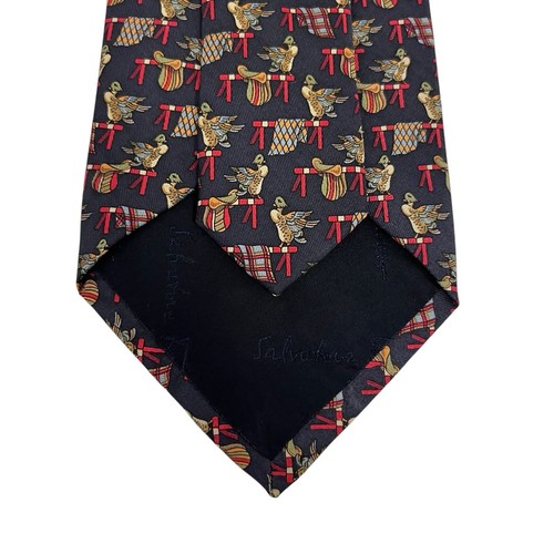 Salvatore Ferragamo Men's Tie Ducks & Saddles Black Silk 3 5/8" (W) x 56.5" (L) - Picture 8 of 9