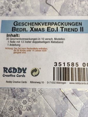 Reddy Creative Cards Geschenkverpackungen Bedr. Xmas Edition I Trend 2 OVP