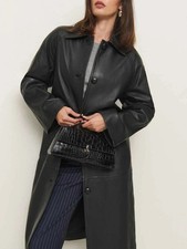 Women's Genuine Leather Trench Coat Black Premium Lambskin Long Coat