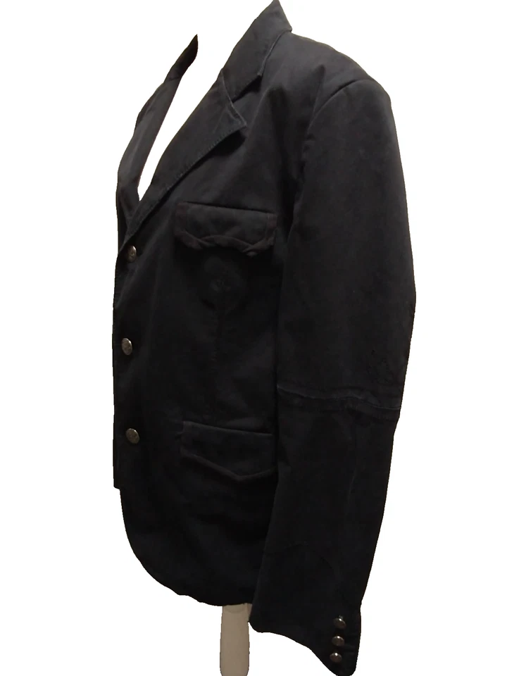 House of Howe English Country Gentlemen Black Cotton Logo Button Gothic Coat 44 - Image 2 of 4