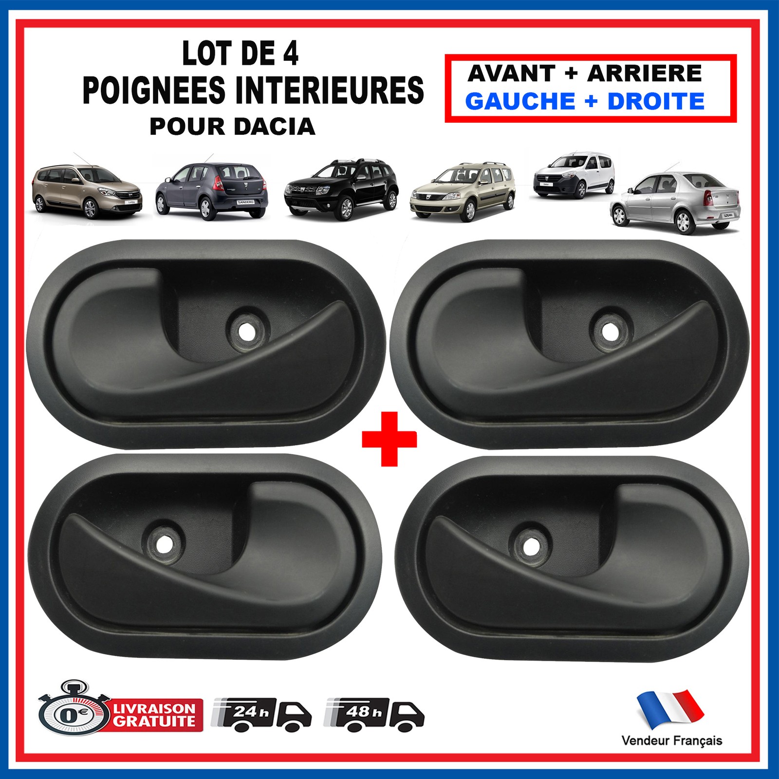 Poignées de porte noire de remplacement pour réparer Logan et Lodgy