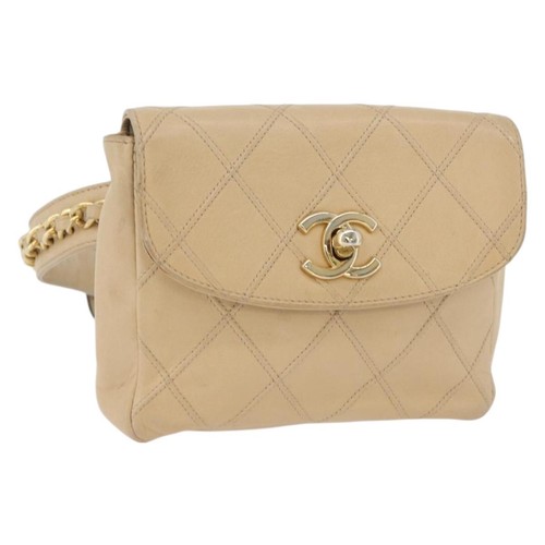Chanel Cc Flap Belt Bag Quilted Lambskin Beige Leather Clutche & Pouche Bag