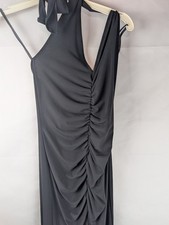 Sashay Asymmetrical Black Dress Two Shoulder High Slit Neckline Size Small