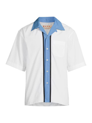 MARNI Button Up Shirt Mens Size 48 White Blue Stripe Organic Cotton Poplin $750
