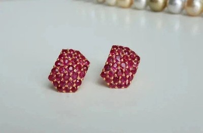 2.20Ct Round Cut Lab Created Ruby Cluster Stud Earrings 14k Yellow Gold Plated
