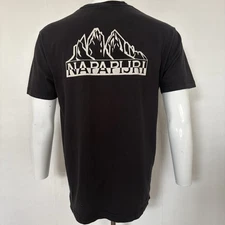 Napapijri Graphic Logo T-Shirt Black Men's S (Fits M) Organic Cotton Mountain