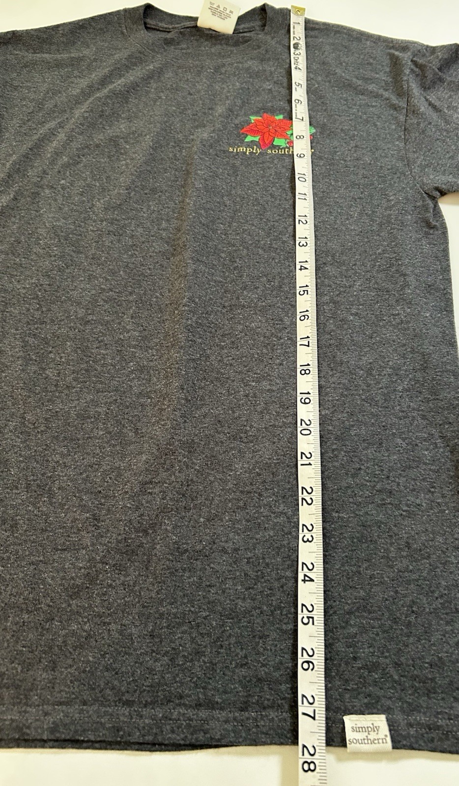 Simply Southern Women’s M Merry Christmas Cardinals & Poinsettias Gray LS Tee