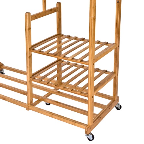 Holz Garderobenständer Kleiderständer Garderobe Kleiderständer auf Rollen - Bild 3 von 6