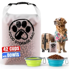 Aosnare 42 Cups Pet Food Storage Bag with 2PCS Collapsible Bowls for Travel -...
