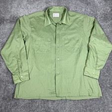 VTG Penneys Towncraft Shirt Men  s Large Green Long Sleeve Button Up Loop Collar