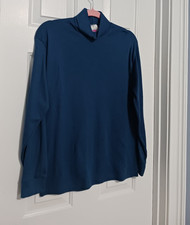 Vintage Hanes Her Way Teal Turtleneck Top Shirt 50/50 Made in USA - M