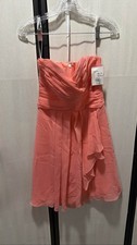 Davids Bridal Coral Pink Strapless Chiffon Short Bridesmaid Dress 2