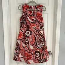 Talbots Fit & Flare Floral Paisley Dress 12P Brown Red Sleeveless V-Neck Cotton