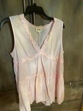 NWT BIBI WOMENS PINK V-NECK RUFFLE FLOWY BLOUSE SLEEVELESS SHIRT TOP SZ M