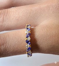 Tanzanite Marquise Eternity Ring Yellow Gold Plated On 925 Silver Size N 1/2