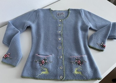 Stockerpoint Trachten Jacke Blüten Blume Hirsch Stickerei hellblau 