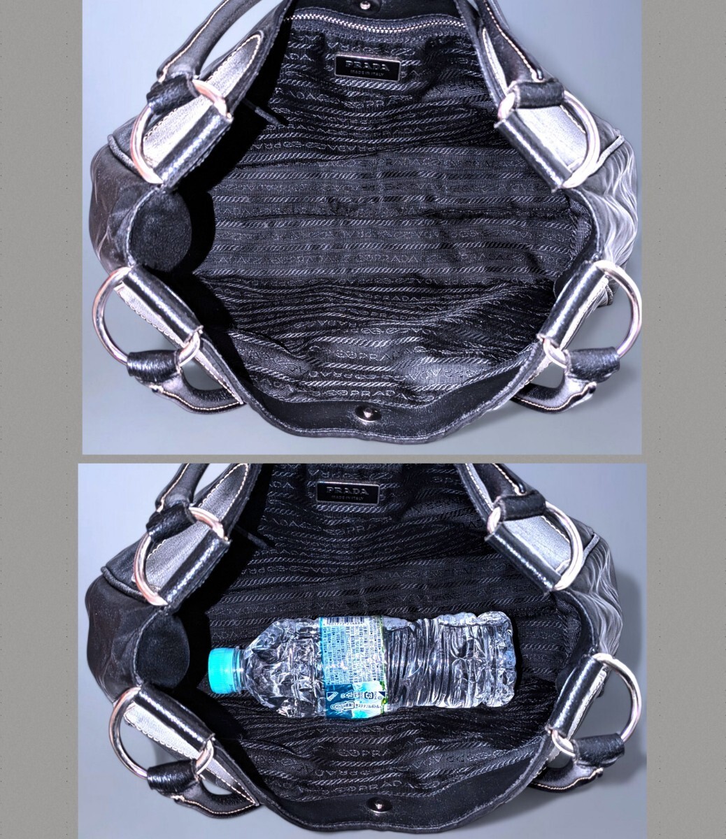 Prada Large Logo Nylon Leather Tote Shoulder Bag Vintage Authentic thumbnail 8