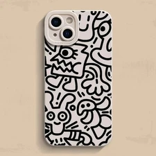 Graffiti Silicone Case For iPhone 16 15 14 13 12 Pro Max Matte Shockproof Cover