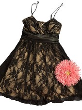 Speechless Lace Empire Waist Cocktail Dress With Nude Underlay & Ribbon Detail