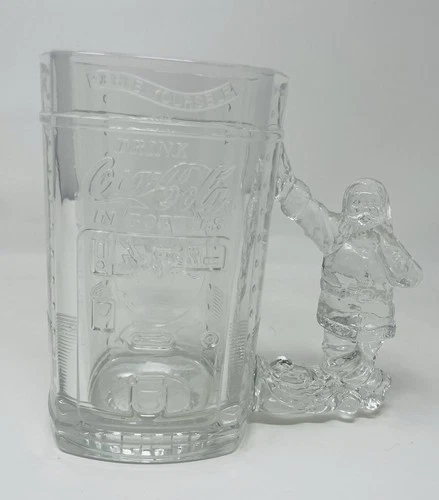 Vintage 1997 Coca Cola Santa Handle  Heavy Glass Mug Stein Coke Machine Holiday