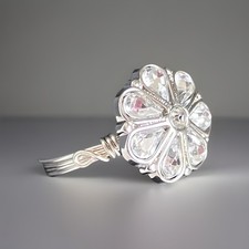 Unique Silver and Crystal Wire Wrapped Button Ring Size 8