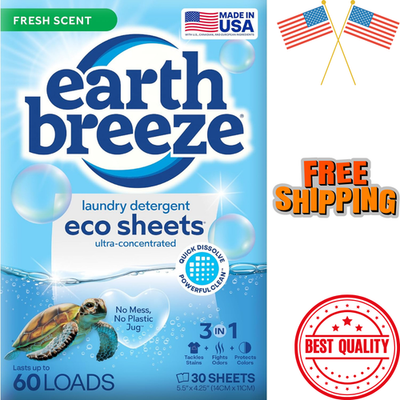 #ad #ad Earth Breeze Laundry Detergent Sheets Fresh Scent 60 Loads Eco Liquidless Soap $15.00