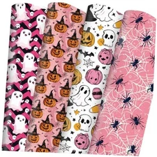  Halloween Wrapping Paper - 28 x 40 Pink Ghost Pumpkin Spiderweb Pink Halloween