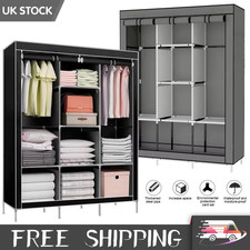 Large Fabric Canvas Wardrobe Clothe Hanging Rail Shelves Storage Cupboard Closet