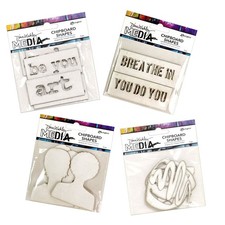 Dina Wakley Chipboard Shapes Bundle of 4: Passport-Words-Basics-Speak Out
