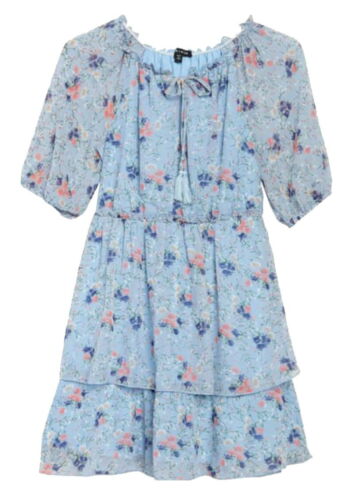 Girl's Max & Ash Tiered Floral Dress Small Blue Floral Lined Cinched Waist $98