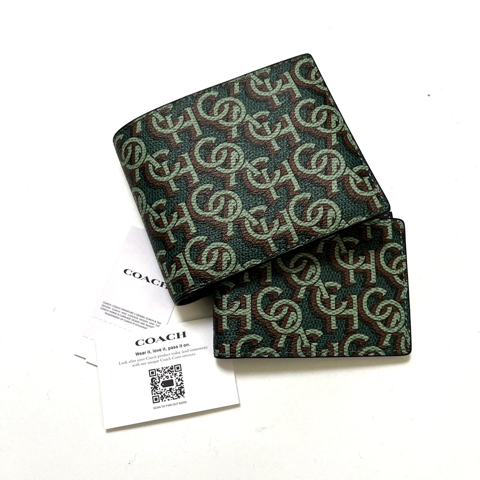 Cartera de lona Coach 3 en 1 exclusiva verde monograma inserción extraíble nueva con etiquetas $180 Foto 3 de 4