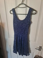 Blue Floral lace Scoop overlay flattering summer Skater Dress WORN ONCE Size 8
