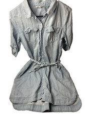 Calvin Klein Jean Dress Womens Medium Blue Denim Shirt Dress Long Sleeve