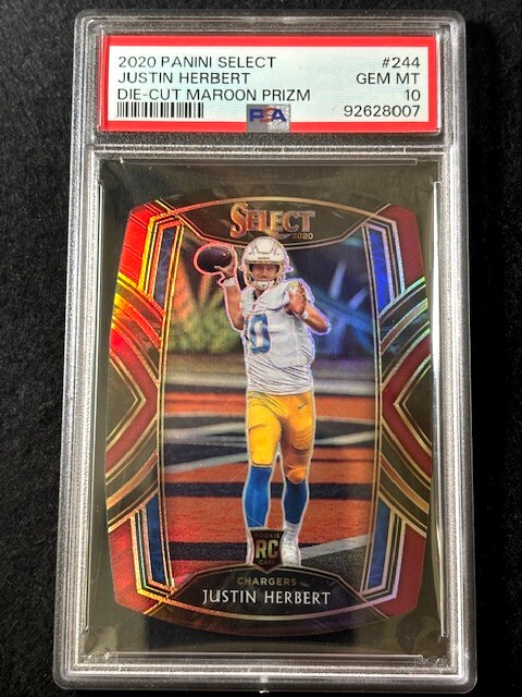 2020 Panini Select Club Level Die-Cut Maroon Prizm Justin Herbert RC #244 PSA 10